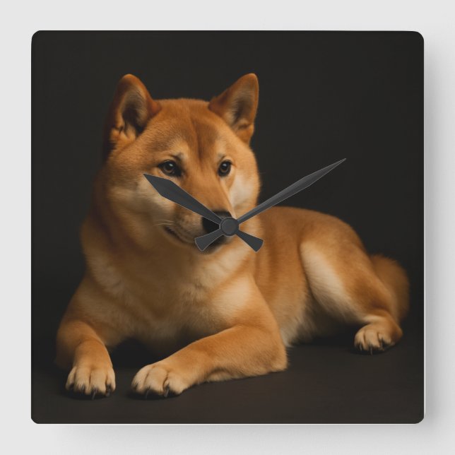 Relógio Quadrado 柴犬ポートレート – Shiba Inu Art (Frente)