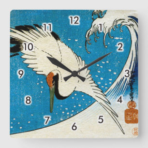 Relógio Quadrado 鶴 と 波, Crane & Wave, Hiroshige, Ukiyo-e