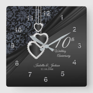 Relógio Quadrado 10º aniversário de casamento de Onyx Keepsasasaa
