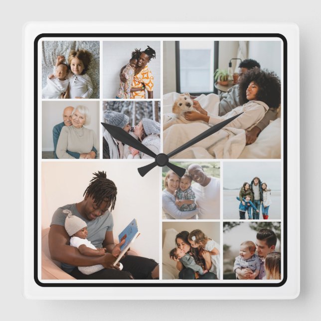 Relógio Quadrado 10 Colagem de Fotos Personalizada (Frente)