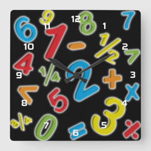 Relógio Quadrado 123 Números Matemática