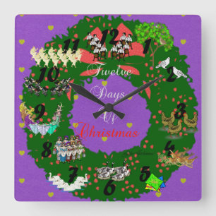Relógio Quadrado 12 dias do tema Natal
