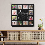 Relógio Quadrado 12 Horário do Modelo de Foto com Cotação da Famíli<br><div class="desc">Personalizar relógio fotográfico com a inspiradora citação da família "O tempo passado com a família vale a cada segundo". Personalize com 12 fotos da sua família favorita.</div>