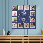 Relógio Quadrado 12 Horário do Modelo de Foto com Cotação da Famíli<br><div class="desc">Personalizar relógio fotográfico com a inspiradora citação da família "O tempo passado com a família vale a cada segundo". Personalize com 12 fotos da sua família favorita.</div>