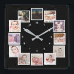 Relógio Quadrado 12 Photo Collage Unique Personalized<br><div class="desc">12 Photo Collage Personalized Template wall clock .. simply add your own photographs  to this great wall clock .. easy to personalize .. customizable photo template clock from Ricaso - perfect gift-ideas</div>