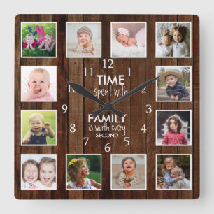 Relógio Quadrado 12 Tempo de Foto Passado com a Família Citação Mad