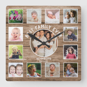 Relógio Quadrado 13 Colagem de Fotos Melhor Família Sempre Casa de
