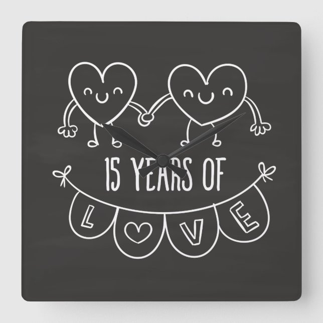 Relógio Quadrado 15th Anniversary Gift Chalk Hearts (Frente)