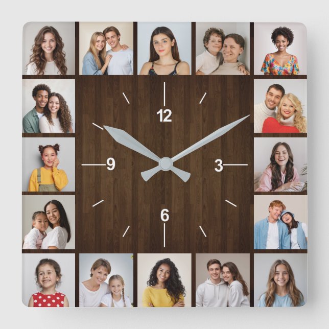 Relógio Quadrado 16 Frota De Madeira Marrom-escura russa Colagem De (Frente)