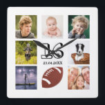 Relógio Quadrado 16th birthday photo collage boy<br><div class="desc">A wall clock as a gift for a 16th birthday for a boy,  celebrating his life with a collage of 8 of your photos.  Templates for a name,  age 16 and a date.  Date of birth or the date of the anniversary.  Black colored letters.  White background.</div>