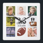 Relógio Quadrado 16th birthday photo collage boy<br><div class="desc">A wall clock as a gift for a 16th birthday for a boy,  celebrating his life with a collage of 8 of your photos.  Templates for a name,  age 16 and a date.  Date of birth or the date of the anniversary.  Black colored letters.  White background.</div>