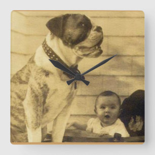 Relógio Quadrado 1920 pitbull guarda bebê
