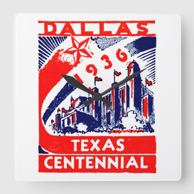 Relógio Quadrado 1936 Dallas Texas Centennial (Frente)
