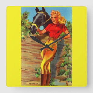 Relógio Quadrado 1940s, alfinetes, ferro e cavalo