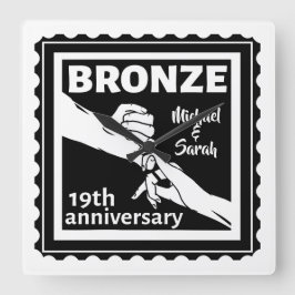 Relógio Quadrado 19.º aniversário de casamento de mãos dadas