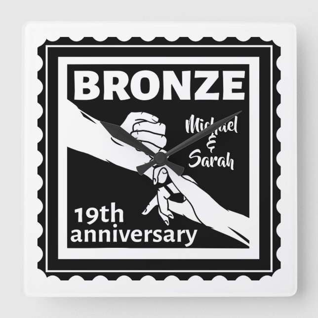 Relógio Quadrado 19.º aniversário de casamento de mãos dadas (Frente)