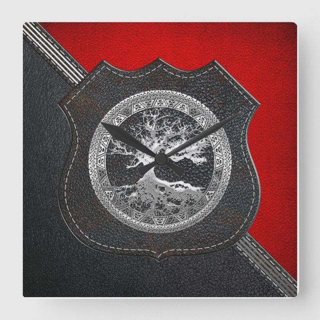 Relógio Quadrado [200] Árvore Celta da Vida [Prata] (Frente)