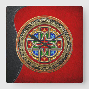 Relógio Quadrado [200] Cruz Celta [Dourado+Enamel]