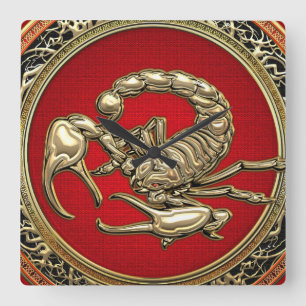 Relógio Quadrado [200] Escorpião de Ouro Sagrado em Vermelho