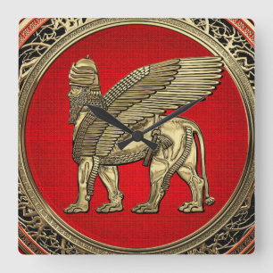 Relógio Quadrado [200] Leão Assírio - Dourado Lamaçu
