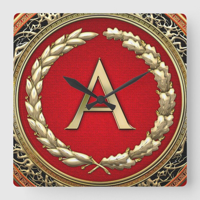 Relógio Quadrado [200] Monograma Dourado "A" (Frente)