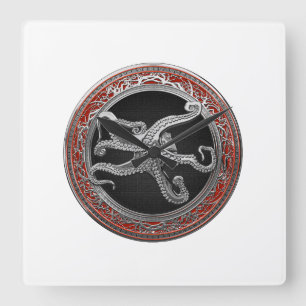 Relógio Quadrado [200] Octopus Silver Sagrado em Postura Defensiva