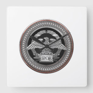Relógio Quadrado [200] Silver Roman Imperial Eagle sobre Medalhão