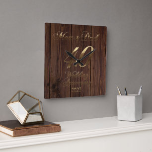 Relógio Quadrado 2023 Casamento Rustic Ruby 40º Aniversário dos Pai