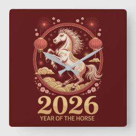 Relógio Quadrado 2026 Chinese New Year Horse Zodiac Wall Clock