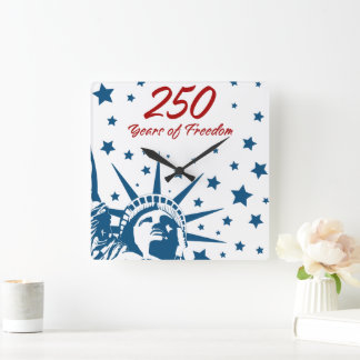 Relógio Quadrado 250 Anos de Liberdade Feliz Aniversário EUA Patrió