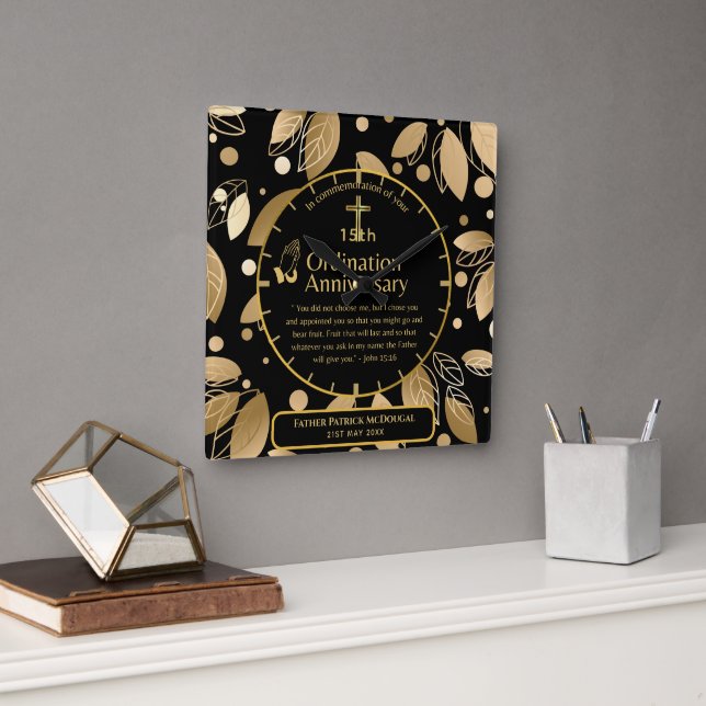 Relógio Quadrado 25 Pastor Priest Anniversário Gift Ordination ANY (Escritório)