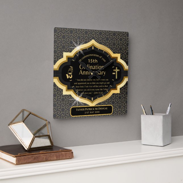 Relógio Quadrado 25 Pastor Priest Anniversário Gift Ordination ANY (Escritório)