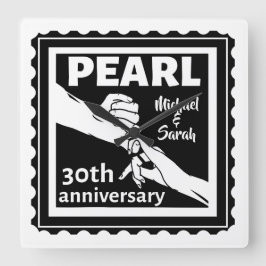 Relógio Quadrado 30 de aniversário de casamento romântico branco e 