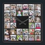 Relógio Quadrado 32 Colagem de Fotografias com Esquema Quadrado Mod<br><div class="desc">Use fotos recortadas para obter os melhores resultados! Carregue fotos quadradas do seu telefone ou até mesmo do Instagram para fazer uma busca personalizada impressionante para sua casa. Você pode usar fotos de amigos ou animais de estimação e, em seguida, combinar com sua própria decoração mudando a cor. Use fotos...</div>