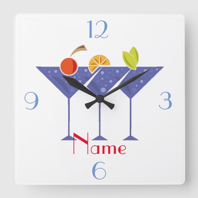 Relógio Quadrado 3 Cocktails Martini Thunder_Cove (Frente)