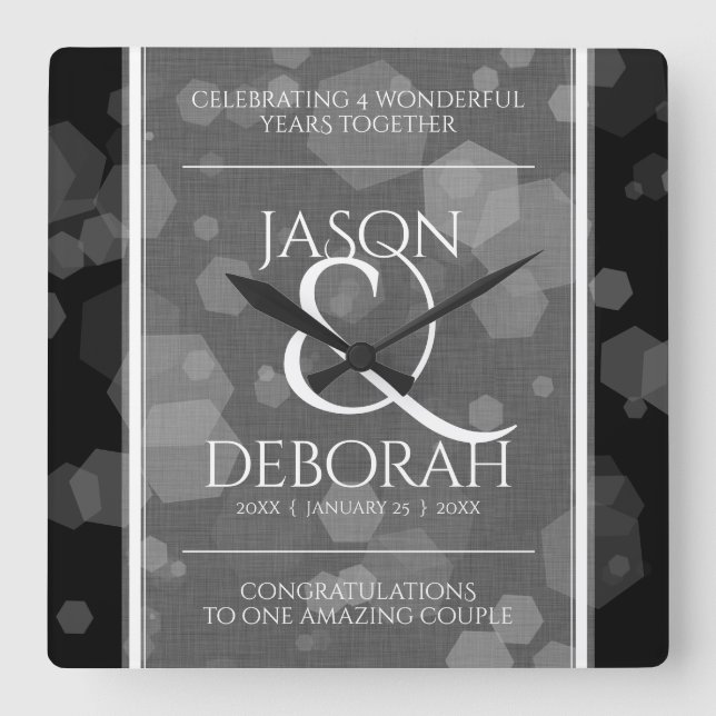 Relógio Quadrado 4.ª Celebração do Aniversário do Casamento Linen (Frente)