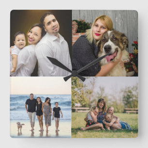 Relógio Quadrado 4 Colagem de Fotos Personalizadas da Família