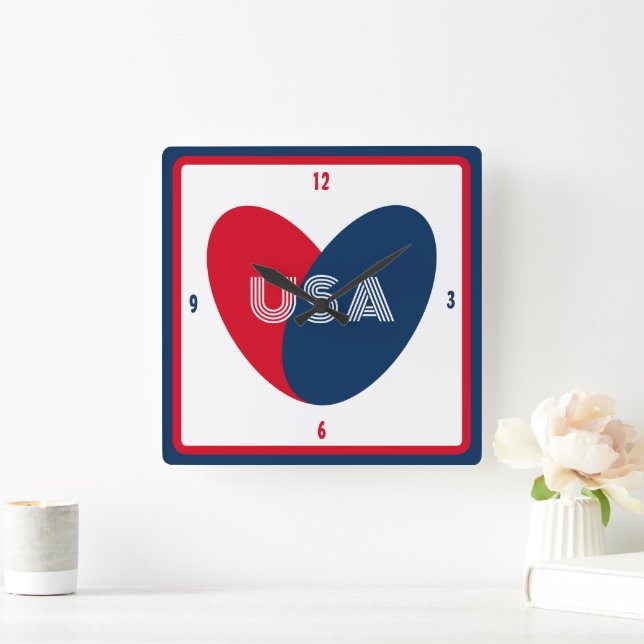 Relógio Quadrado 4 de julho Ama o Patriótico Azul Branco Vermelho d (Lar)