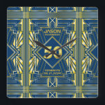 Relógio Quadrado 50º aniversário Art Deco Dourado Excelente Azul Ga<br><div class="desc">Comemore seu aniversário de marcos em estilo com este design ao estilo exclusivo do Art Deco, inspirado no Excelente Gatsby, com formas geométricas em ouro brilhante sobre fundo azul escuro. Uma elegante, elegante, neutra em termos de gênero parece perfeita para comemorar aquele aniversário especial com o gosto impregnada de jazz...</div>