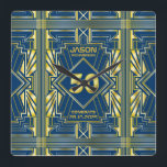 Relógio Quadrado 50º aniversário Art Deco Dourado Excelente Azul Ga<br><div class="desc">Comemore seu aniversário de marcos em estilo com este design ao estilo exclusivo do Art Deco, inspirado no Excelente Gatsby, com formas geométricas em ouro brilhante sobre fundo azul escuro. Uma elegante, elegante, neutra em termos de gênero parece perfeita para comemorar aquele aniversário especial com o gosto impregnada de jazz...</div>