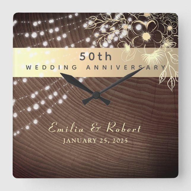 Relógio Quadrado 50º Aniversário de Casamento (Frente)