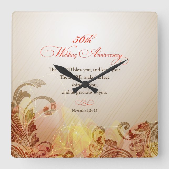 Relógio Quadrado 50º aniversário de casamento, Lord Bless e Keep (Frente)