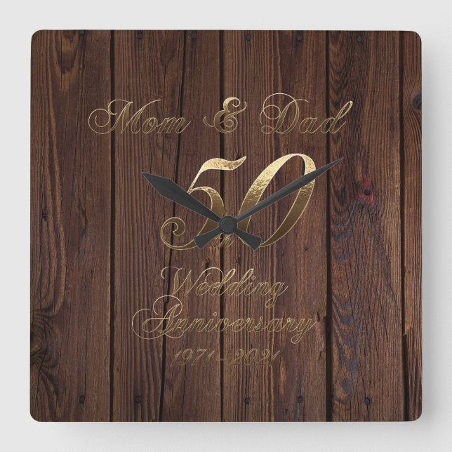 Relógio Quadrado 50º Ouro de Casamento de Aniversário (Frente)