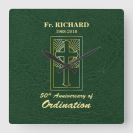 Relógio Quadrado 50 anos personalizáveis do Verde de Ordenação