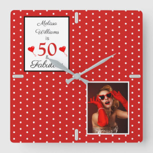 Relógio Quadrado 50 e Fotos personalizadas fabulosas Vermelhas 50