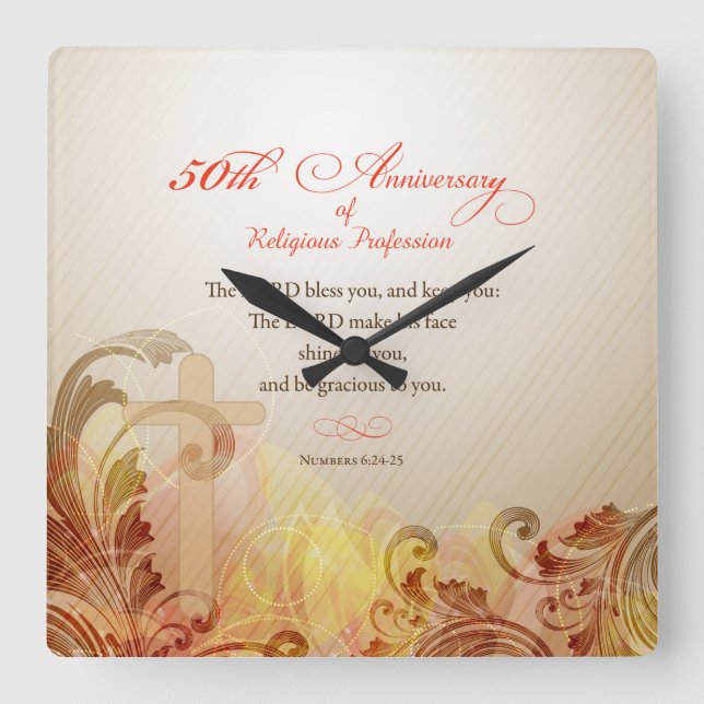 Relógio Quadrado 50th Aniversário da profissão religiosa, freira (Frente)