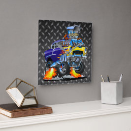 Relógio Quadrado 55 Placa de Metal Funny Car com Diamantes Xadrez
