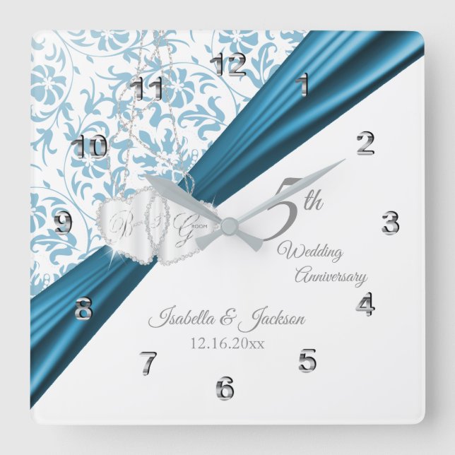 Relógio Quadrado 5 Blue Weding Anniversário Keepsael (Frente)