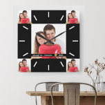 Relógio Quadrado 5 Foto Colagem Casamento Aniversário Preto Branco<br><div class="desc">Relógio único para personalizar com foto de casal,  nome e ano estabelecido. O relógio único com múltiplas colagens de fotos faz um presente de excelente para casamentos,  aniversários e novo aquecimento doméstico.</div>