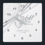 Relógio Quadrado 60º Aniversário do Casamento de Diamante<br><div class="desc">🥇 UM DESIGN DE ARTE DE DIREITOS AUTORAIS ORIGINAL, DE Donna Siegrist, DISPONÍVEL SOMENTE NO ZAZZLE! Personalize o relógio. 60º Aniversário de Casamento de Diamante Keepsasasasasakr. ✔ Nota: Nem todas as áreas de modelo precisam ser alteradas. 📌 Se você precisar de mais personalização, clique no botão "Clique para personalizar mais"...</div>